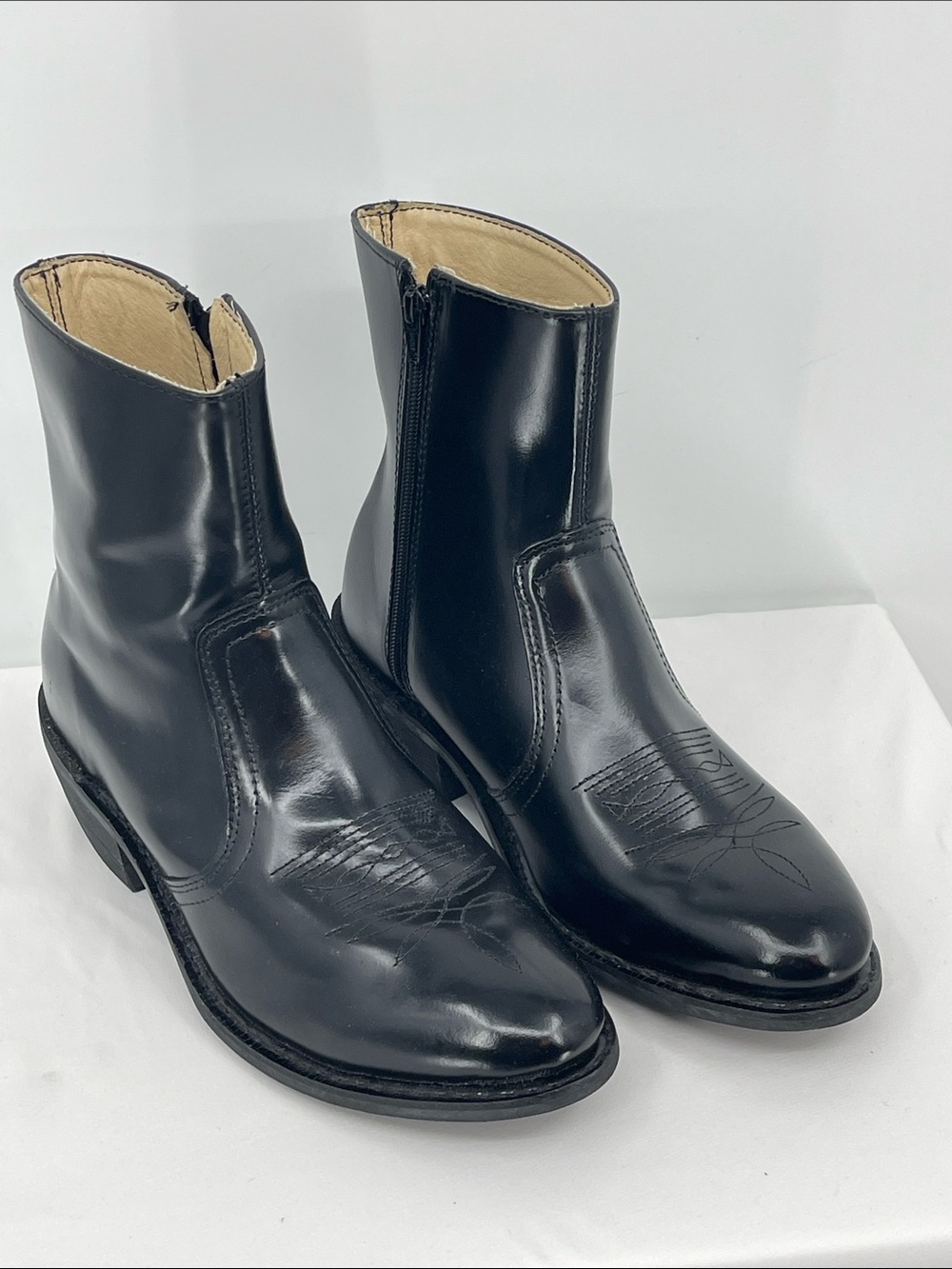 LEATHER CLASSICS Men's Black Leather Zip Ankle Boots SIZE 10 E2